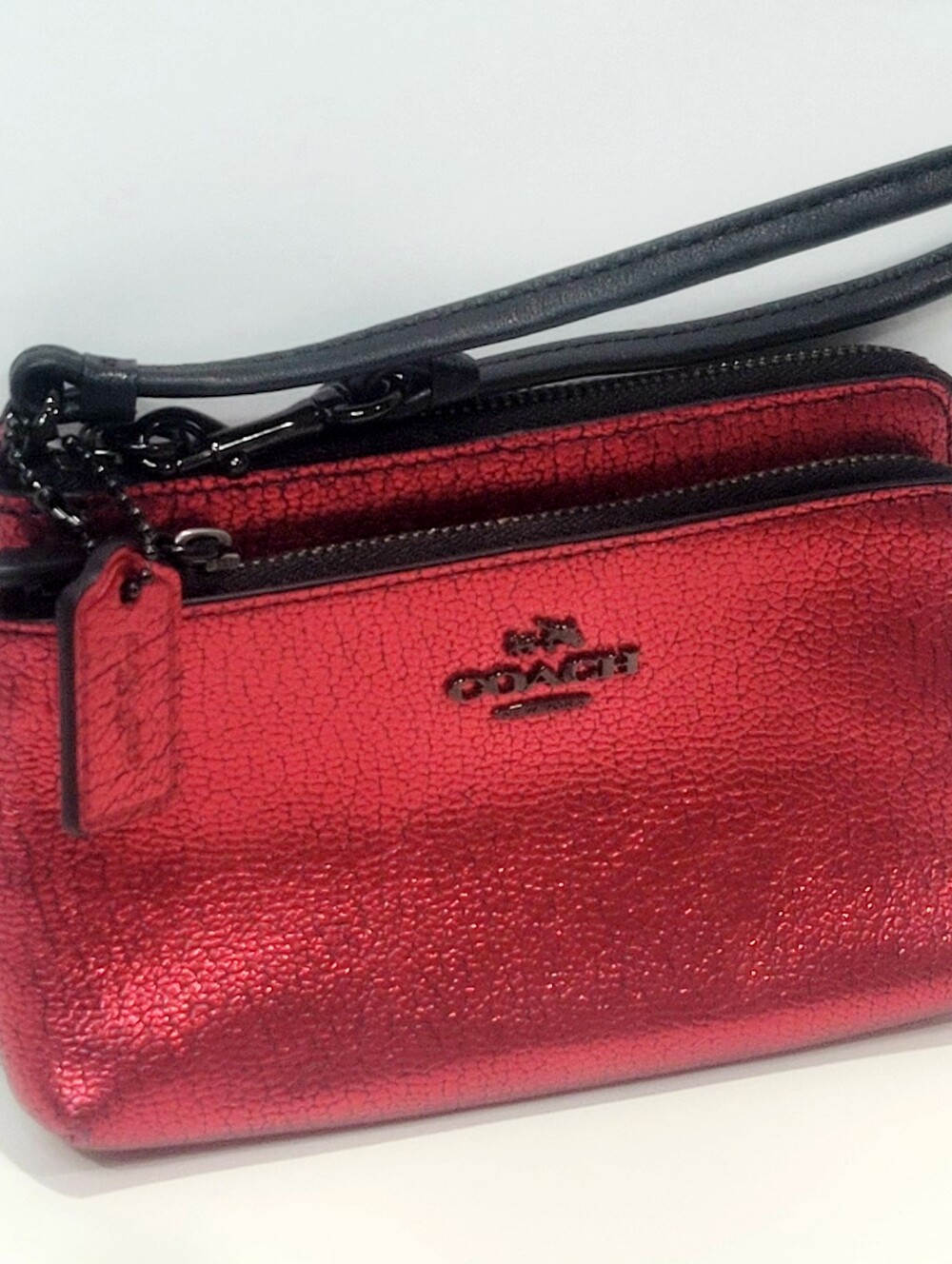 Coach Metallic Red Wristlet Double Zip Pouch with Hang Tag Great Cond - Picture 3 of 14